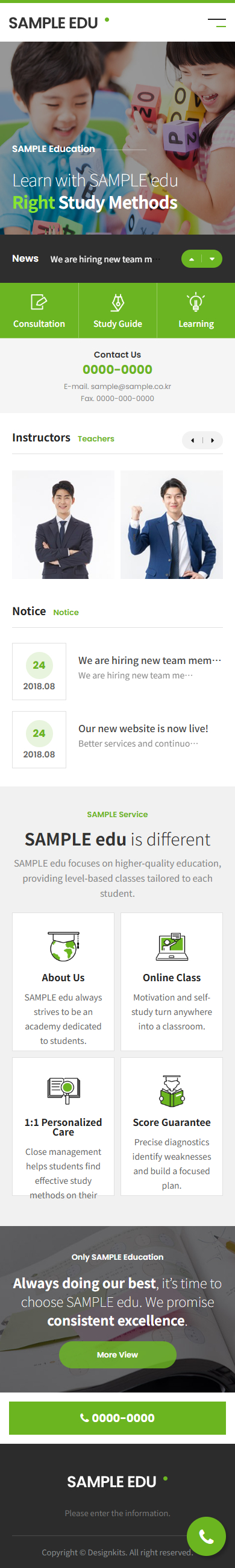 Kids Education Academy UI Template with Study Guide and Consultation mobile product image