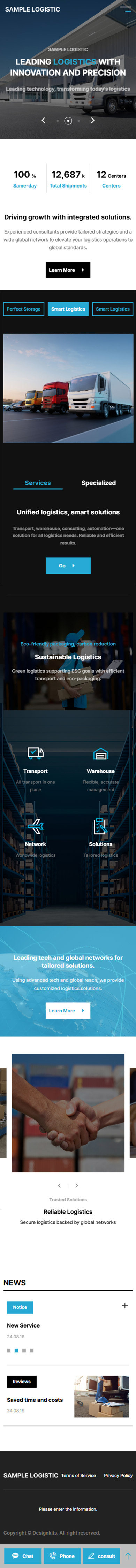 Smart Logistics & Transport Company Website UI Template mobile product image