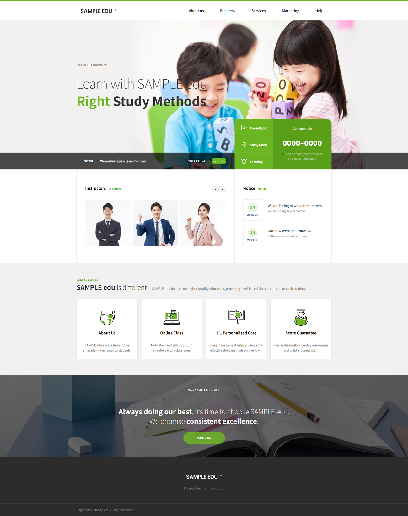Kids Education Academy UI Template with Study Guide and Consultation