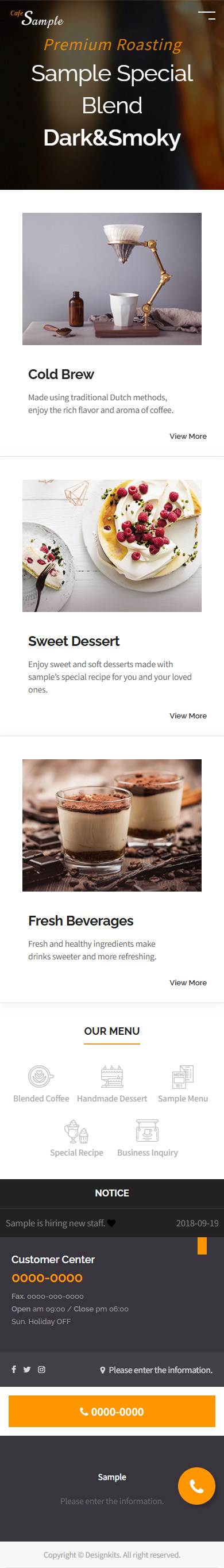 Coffee Cafe Website Template with Dessert Menu UI mobile product image