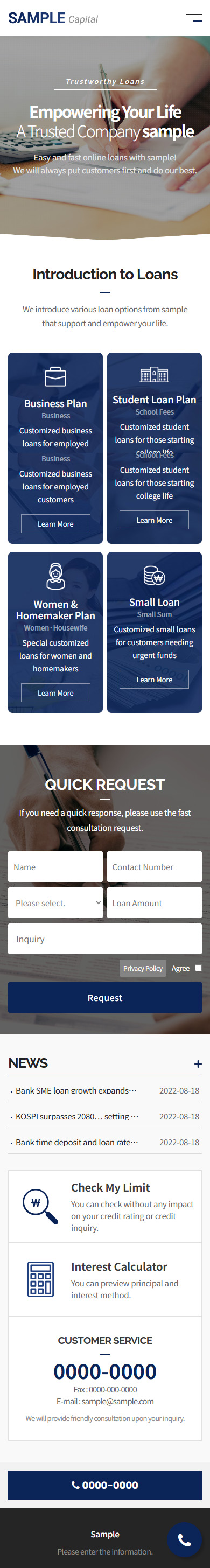 Loan & Finance Website Template with Inquiry Form UI mobile product image