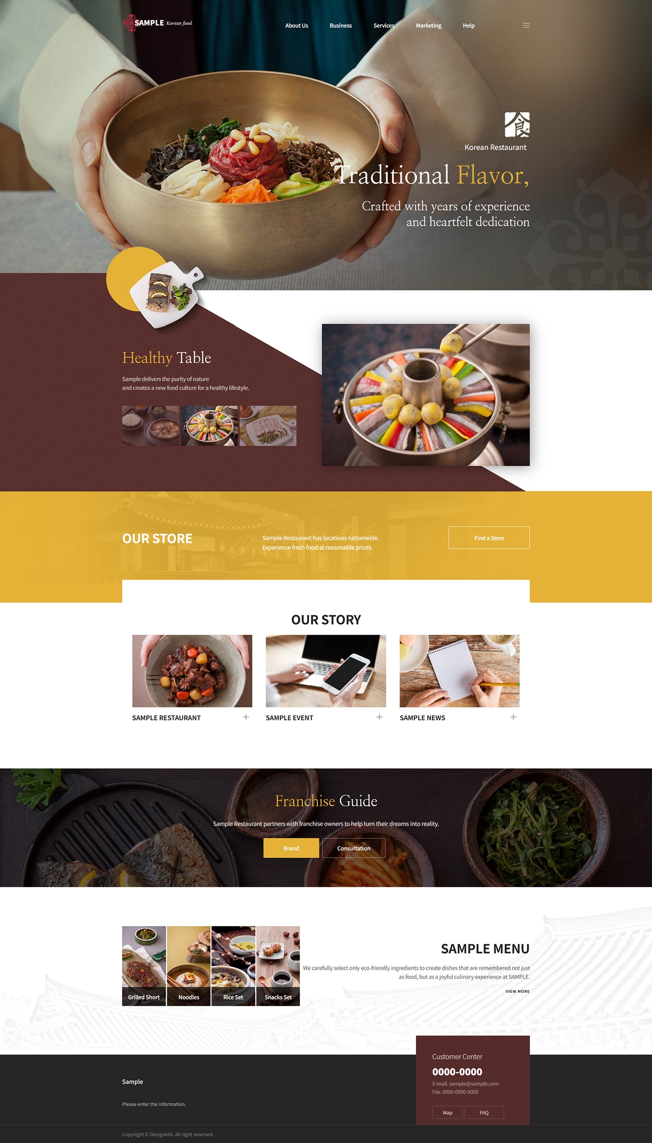 Korean Restaurant Website Template with Menu & Franchise UI