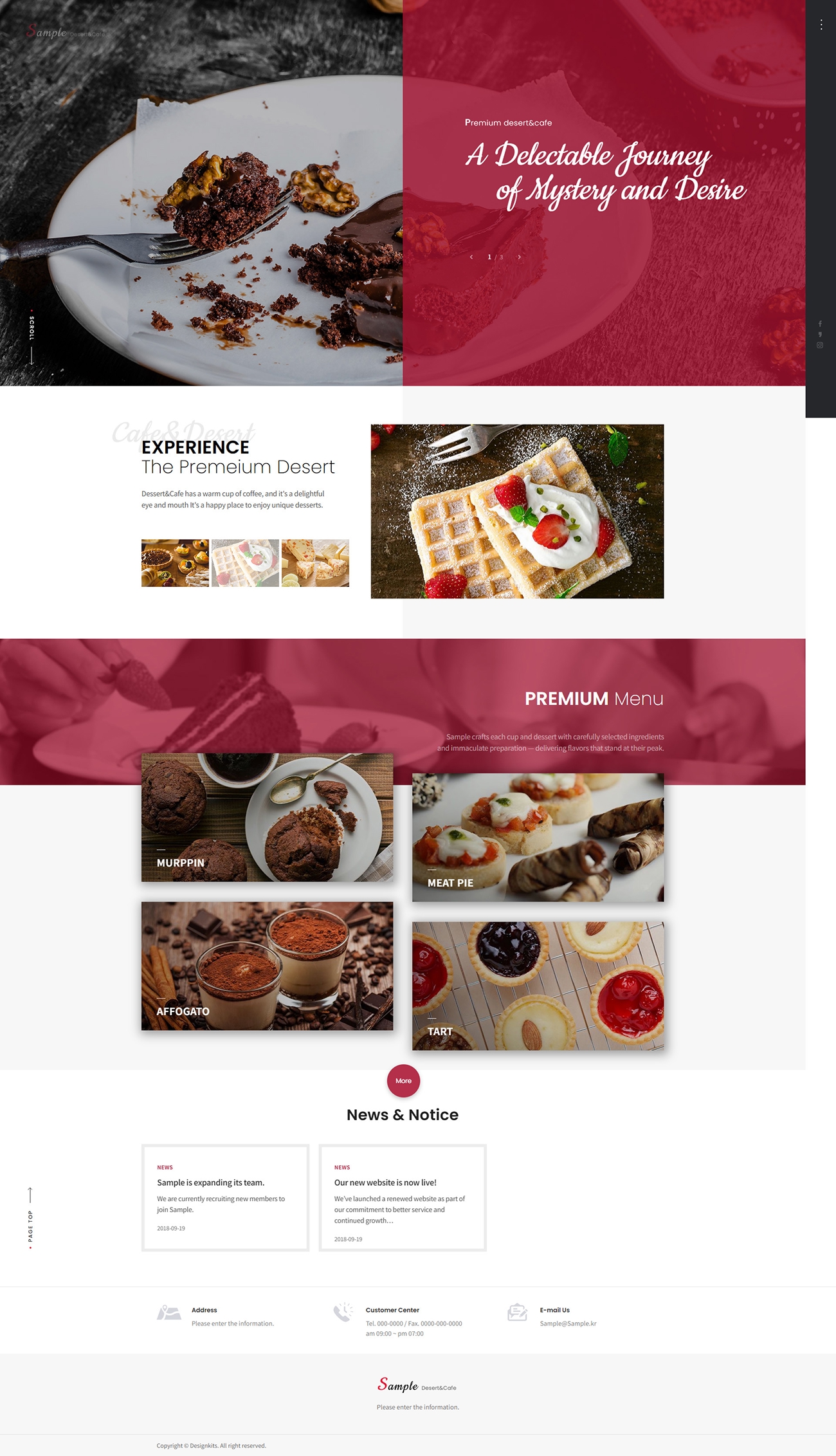 Dessert Cafe Website Template with Premium Menu UI